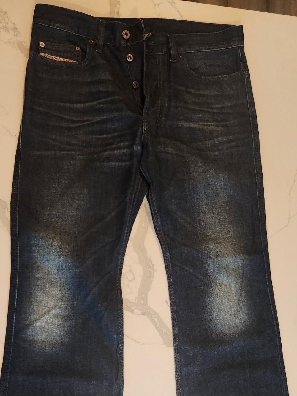 Diesel Industry Men's Dark Wash Button Fly Jeans Flared Bootcut